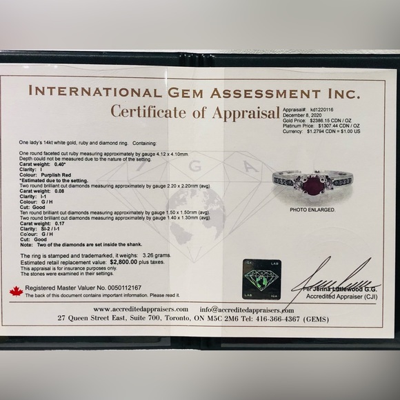 New Ruby, Diamond and White Gold Ring w Appriasal - Picture 10 of 11